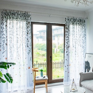 Rideau en voile transparent imprimé prêt à poser avec <span class=keywords><strong>passe</strong></span>-tringles, motif feuille, pour salon et fenêtre de chambre, économique - Product Image 2