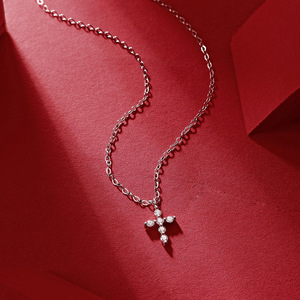 S925 Sterling Silver Fine Jewelry Mossan Diamant Croix Chaîne Charme Pendentif Collier Pour Mariage - Product Image 6