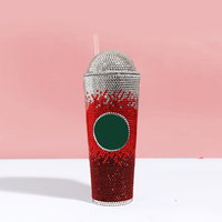 Gobelet personnalisé avec logo, écologique, en plastique, scintillant effet diamant, avec couvercle et paille, pour fêtes, 16/22oz, en gros