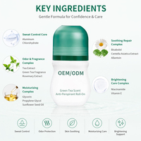 Déodorant Roll-On au Thé Vert et aux Herbes, Parfum Boisé Naturel, Anti-transpirant Portable pour le Contrôle Quotidien de la Transpiration et des Odeurs Corporelles