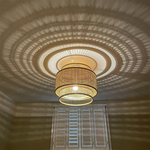 Lustre rond en bambou tissé de style japonais, luminaire suspendu LED E27 pour chambre à coucher, bureau, décoration de maison d'hôtes - Product Image 3