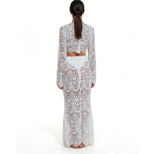 Slim Hollow Lace See-through Tops Half-body Skirt Women's <b>Sexy</b> 2-piece <b>Set</b> Fashion - Product Image 3