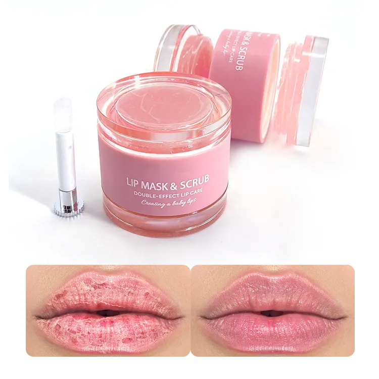 Custom Logo Lip Scrub Overnight Gel Lippen Crème Hydraterende Collageen Zorg Lip Masker Met Borstel