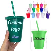 Gobelet en plastique réutilisable personnalisable avec logo, 16 oz, simple paroi, avec couvercle et paille, idéal pour les fêtes à la piscine, mariages, anniversaires, gobelets à boissons