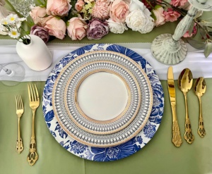 13 inch Vòng Sản phẩm mới màu xanh tấm ăn tối Bộ đồ ăn cho bữa ăn tối đám cưới bán buôn Antique phong cách sạc tấm - Product Image 4