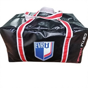 Large Heavy Duty Black Tarpaulin Hockey <b>Duffel</b> <b>Bag</b> with Polyester Lining and White Red Straps Custom Logo - Product Image 2