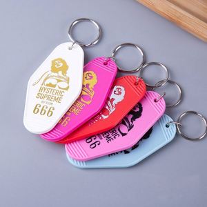 Promotional Custom logo Color Material <b>Key</b> Tags Blank <b>Plastic</b> Retro Vintage Motel Room Hotel Keychain - Product Image 2
