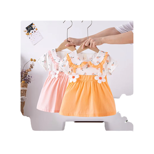 Falda de Verano para Niñas, Estilo Dulce, de Poliéster/Algodón, Manga Corta, Corte en A, con Estampado de Flores Pequeñas - Product Image 3