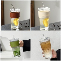 Offre Spéciale – Gobelet en Verre Moderne de Luxe à Parois Épaissies et Isolées, 20oz/15oz, Transparent à Rayures Verticales, avec Couvercle et Paille, Idéal pour Thé au Lait et Boissons