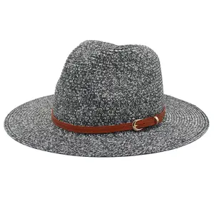หมวกปานามาฤดูร้อนหมวกฟาง Fedora ผู้ชายและผู้หญิงหมวกฟางชายหาด