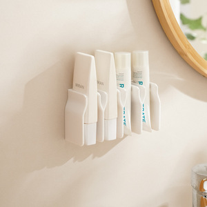 Estante de almacenamiento para baño, montado en la pared, sin necesidad de taladro, transparente, blanco, 4 niveles, estante para cosméticos, soporte para limpiador facial y pasta de dientes - Product Image 4