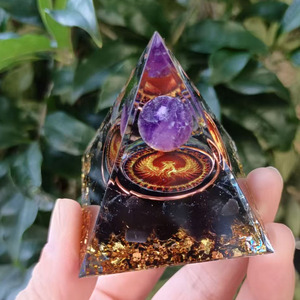 Pyramide de cristal Kogiya, sphère d'améthyste, obsidienne, phénix en résine époxy, décoration artisanale pour la maison, ornement de bureau - Product Image 4