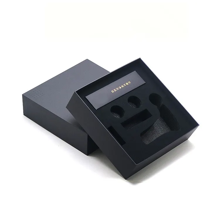 Custom Logo Luxury Matt Black Two Pieces Lid and Base Gift Box Rigid Paper Box Packaging With EVA Foam Insert