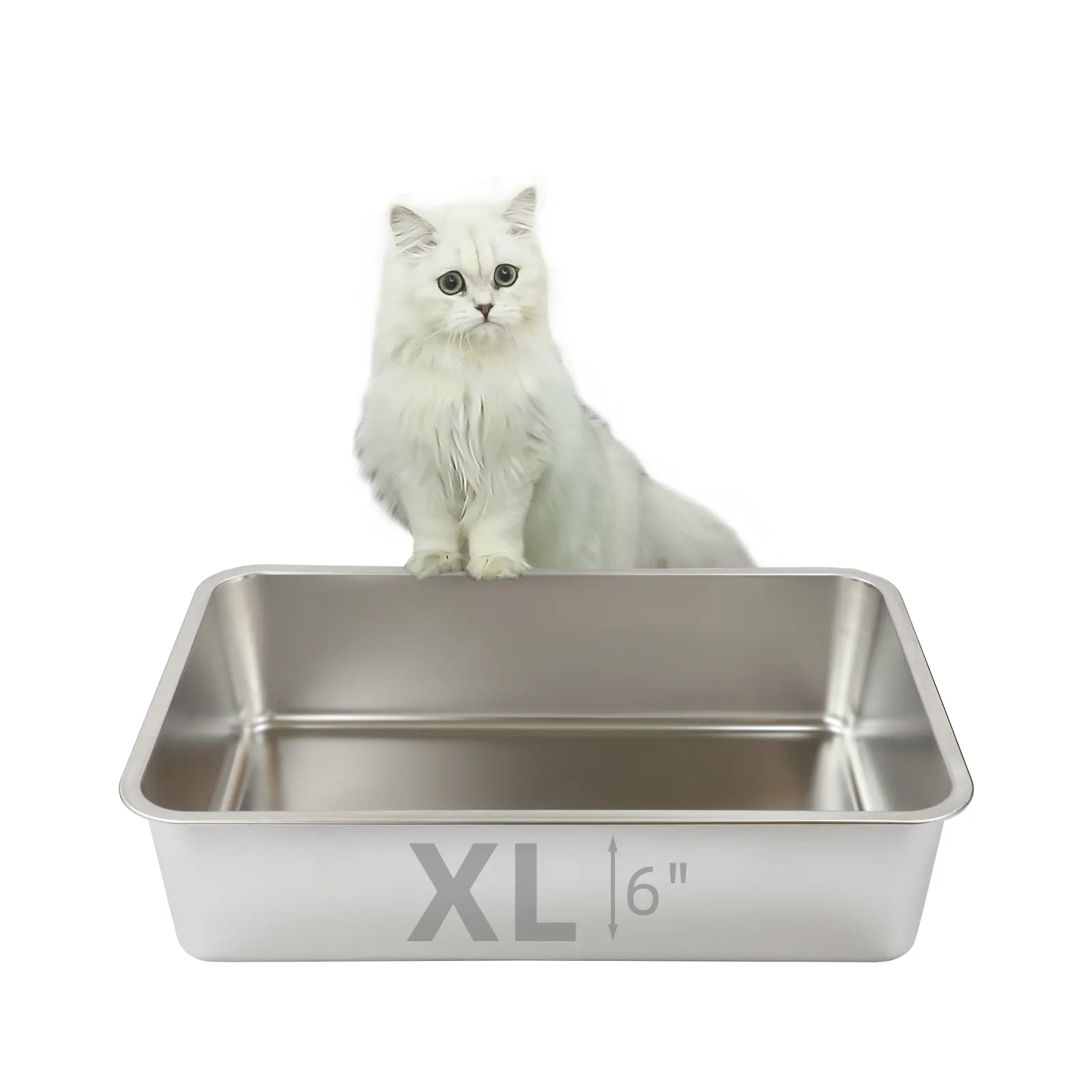 Thép không gỉ cat litter box, không trượt cao su chân, không bao giờ uốn cong, dễ dàng-to-sạch kim loại Litter Pan cho mèo (24 "L * 16" W * 6 "H)
