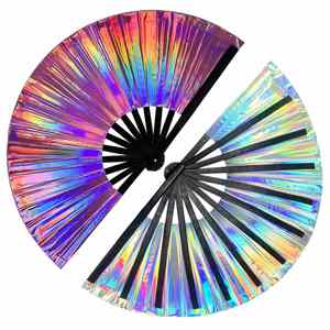 2025 Hot Sale 33Cm Laser Holographic Bamboo Portable Folk Art Folding <b>Hand</b> <b>Fan</b> Painted for Party Wedding Decoration - Product Image 6