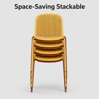 Chaise de salle à manger empilable pour intérieur et extérieur, dossier à lattes verticales, design coquille, pieds en aluminium thermolaqué, vente en gros