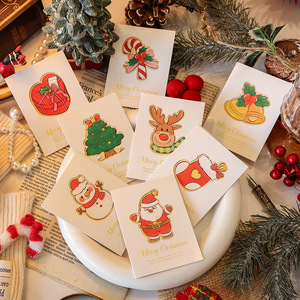 Cartes de Noël détachables mignonnes en gros avec éléments de dessins animés (Père Noël, renne, bonhomme de neige, sapin, cloche) – Cartes de vœux de fêtes avec message de bénédiction - Product Image 1