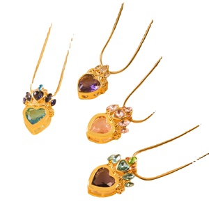 Mode femmes couronne multicolore creux <span class=keywords><strong>coeur</strong></span> Zircon pendentif pêche <span class=keywords><strong>coeur</strong></span> collier femme - Product Image 1