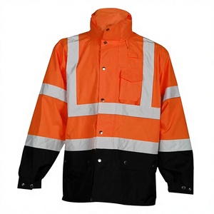 Veste de travail réfléchissante haute visibilité pour hommes, orange et noir, en polyester, vêtements de sécurité imperméables, certifiée ANSI ISEA 107 Classe 3 - Product Image 1