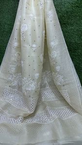 Belle douce pure soie organza Saree Chikan brodé à la main doré Mukesh personnalisé Dyeble couleur Blouse collection traditionnelle - Product Image 3