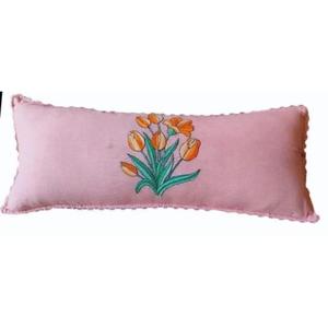 Funda de Cojín Lumbar con Bordado de Tulipanes, 32x16 Pulgadas, Funda de Almohada Floral de Algodón, Decorativa para Sofá Cama, Proveedor Mayorista OEM de India - Product Image 1
