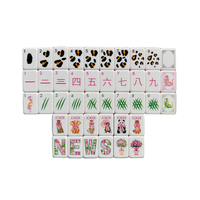 Set Lengkap Ubin Mahjong Akrilik Amerika Motif Macan Tutul Hutan Vintage 160Pcs dengan Cetakan Hewan, Motif Bintik Macan Tutul, Bambu, dan Buket Bunga