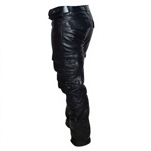 Pantalon Moto Homme Noir en Cuir Écologique Enduit PU Coupe Droite Taille Mi-Haute Fermeture Éclair Multiples Poches Léger - Product Image 1