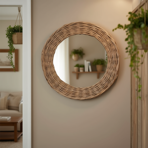 Miroir mural en osier naturel, diamètre 23,6 pouces, rond, rustique, décoratif, fait main, encadré - Product Image 2