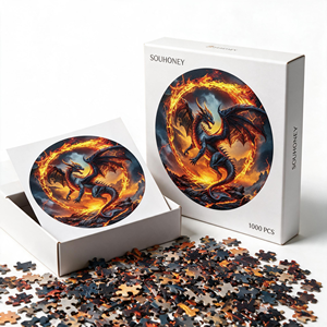 SOUHONEY Puzzle rond personnalisé 500-1000 pièces Dragon Fantasy, jouet éducatif en carton pour adultes et adolescents - Product Image 1