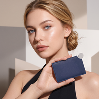 Miroir de Poche Compact en Acier Inoxydable Type Carte de Crédit, Petit Miroir de Maquillage avec Étui en Cuir
