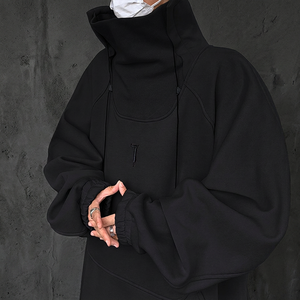 2023 Autumn Winter Men's Deconstruction Ninja Turtleneck Hoodie Techwear Patchwork Hip Hop Oversized Sweatshirts Black Size L - Product Image 3