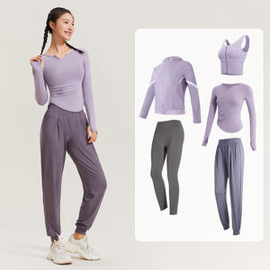 Costume de fitness de sport de yoga mince d'été pour femmes décontracté course respirante à séchage rapide avec petit col en V et coupe ajustée - Product Image 1