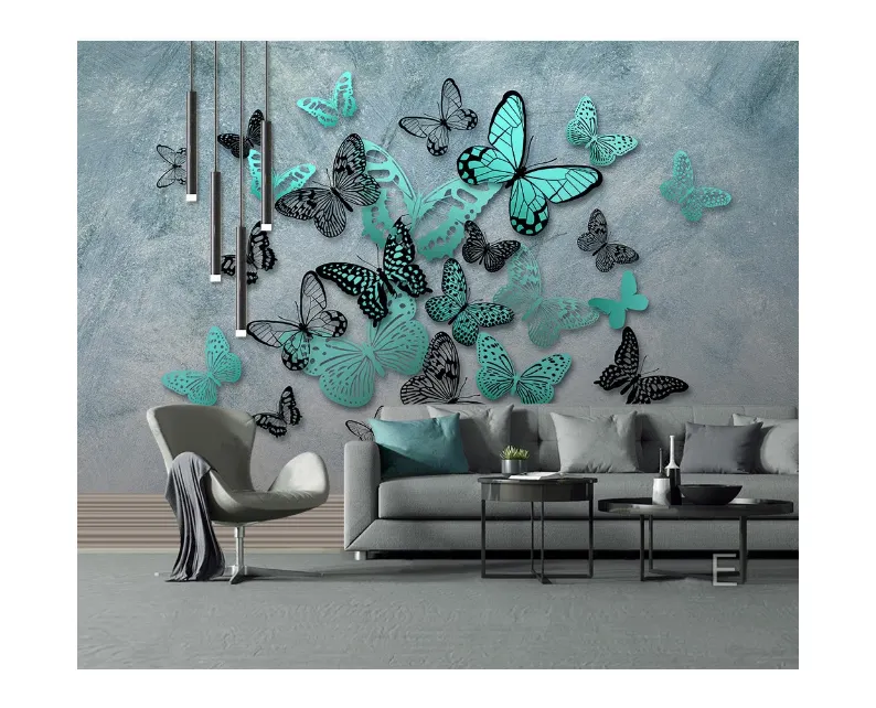 HD hand-painted 3D stereo butterfly background wall mural