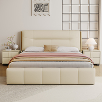 Lit confortable de style moderne avec cadre en bois de pin durable, sommier tapissé en cuir, taille king size