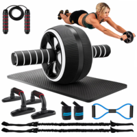 Kit de rouleau abdominal avec corde à sauter, barres de pompes, bandes de résistance – Équipement de fitness pour entraînement abdominal à domicile