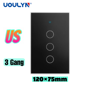 Interrupteur mural intelligent WIFI UOULYN US 10A 3 gangues pour la <span class=keywords><strong>maison</strong></span>, panneau en verre 120*75mm, prend en charge la connexion Bluetooth et Wifi - Product Image 1
