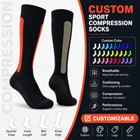 Chaussettes de compression noires sur mesure pour hommes, en nylon, élasthanne et polyester, soutien ferme, hauteur genou, pour le football