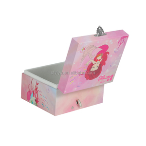 Caja de Música Personalizada Yiyu, Caja de Música Cuadrada con Diseño de Bailarina de Dibujos Animados, Sirena Rosa, Princesa, Joyero Giratorio de Papel con Manivela, Estilo Años 30 - Product Image 5