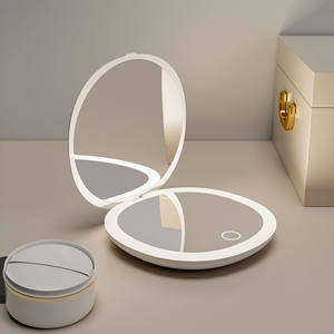 Sevimli Mini ayna üreticileri Logo özel beyaz pembe siyah cep el makyaj kompakt ayna ile Led ışık el aynası - Product Image 1
