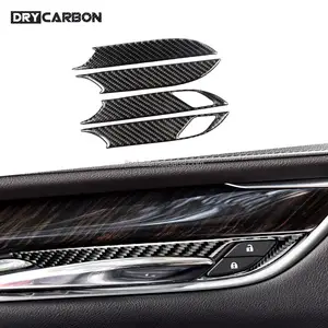 คาร์บอนไฟเบอร์วัสดุชิ้นส่วนภายในชามประตูภายในรถยนต์สติกเกอร์ตกแต่งสำหรับ Cadillac XT5 2016-2019