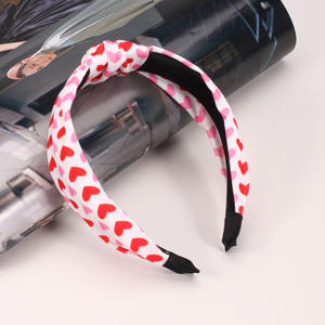 Women Fabric Headband <b>Heart</b>-Shaped Print Knotted Wide Band Valentine'S Day <b>Sweet</b> Style Decorate - Product Image 4