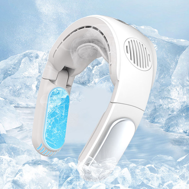 Foldable Neck Cooling Fan Three Wind Speeds Rechargeable 5000mah Neck Cooler Bladeless Fan 2 in 1 Portable Air Conditioner Fan
