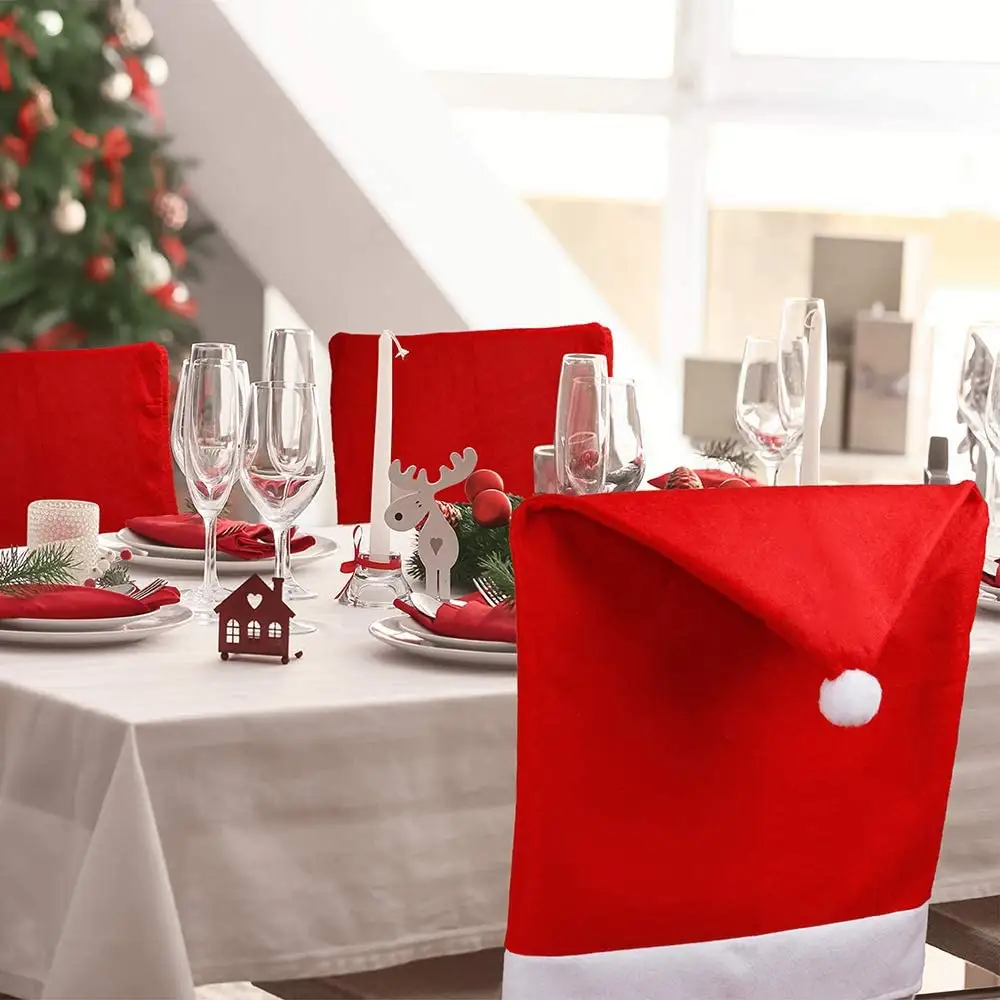 Christmas Dining Chair Covers Set of 6 Santa Hat Chair Covers for Dining Room Holiday Christmas Decorations Red