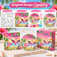 Ensemble de sous-verres en céramique souvenir des Bahamas des Caraïbes avec motif flamant rose et plage tropicale, support en liège, boîte cadeau, fournisseur en gros OEM ODM