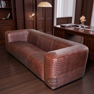 European Retro Vintage <strong>Brown</strong> Leather Sofa 3-Seat Genuine Leather Couch for Luxury Living Room Retro Style Home Furniture - Product Image 6