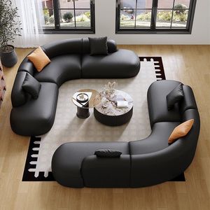 Sofá Seccional en Forma de L de Cuero Genuino Negro para Área de Recepción de Hotel, Muebles Duraderos para Área de Descanso - Product Image 3