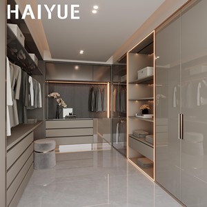 Conjunto de Vestidor Abierto con Diseño Moderno <span class=keywords><strong>y</strong></span> Acabado en <span class=keywords><strong>Madera</strong></span> Paralela HAIYUE, Vestidor Modular con Puerta de Vidrio - Product Image 4