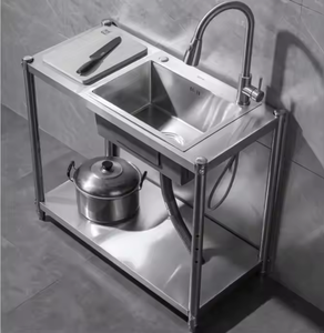 Évier de <span class=keywords><strong>cuisine</strong></span> double bac en acier inoxydable avec support mural pour maison locative, autoportant, usage commercial - Product Image 3