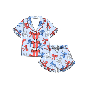 GSSO3373 Tenues d'été personnalisées pour petite fille, imprimé 4 juillet, vente en gros, ensemble pyjama enfant fille à manches courtes - Product Image 4