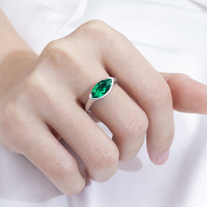 Messi Jewelry MSR-1899 925 <b>Silver</b> Marquise Shape May Birshstone Lab <b>Emerald</b> Fashion <b>Ring</b> Bezel Setting <b>Emerald</b> <b>Ring</b> - Product Image 4